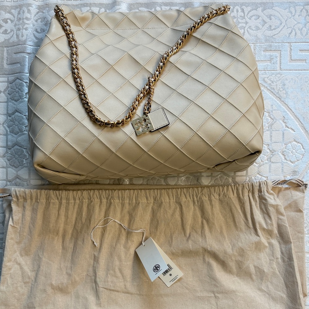 Tory Burch Fleming Soft Drawstring Hobo- New Cream Color